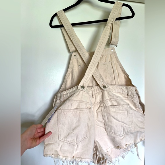 Free People Cream Overall Shorts